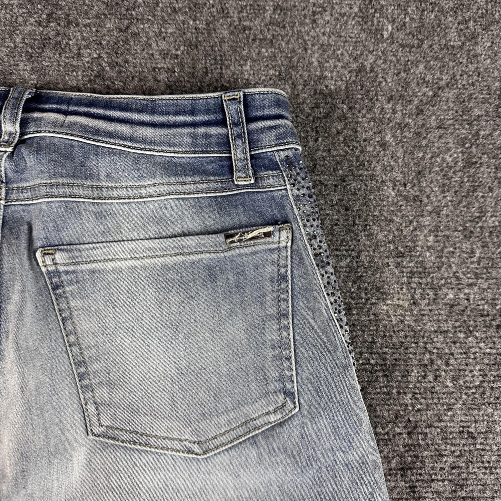 Joseph Ribkoff Jeans Womens 6 Lightwash Skinny Rhinestone Embellished Frayed Hem - Picture 7 of 8